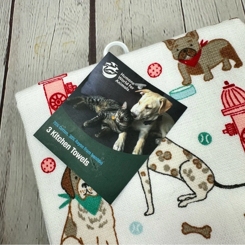 Humane world for animals decorative Dog Patterned kitchen Towel dog mom 3pk